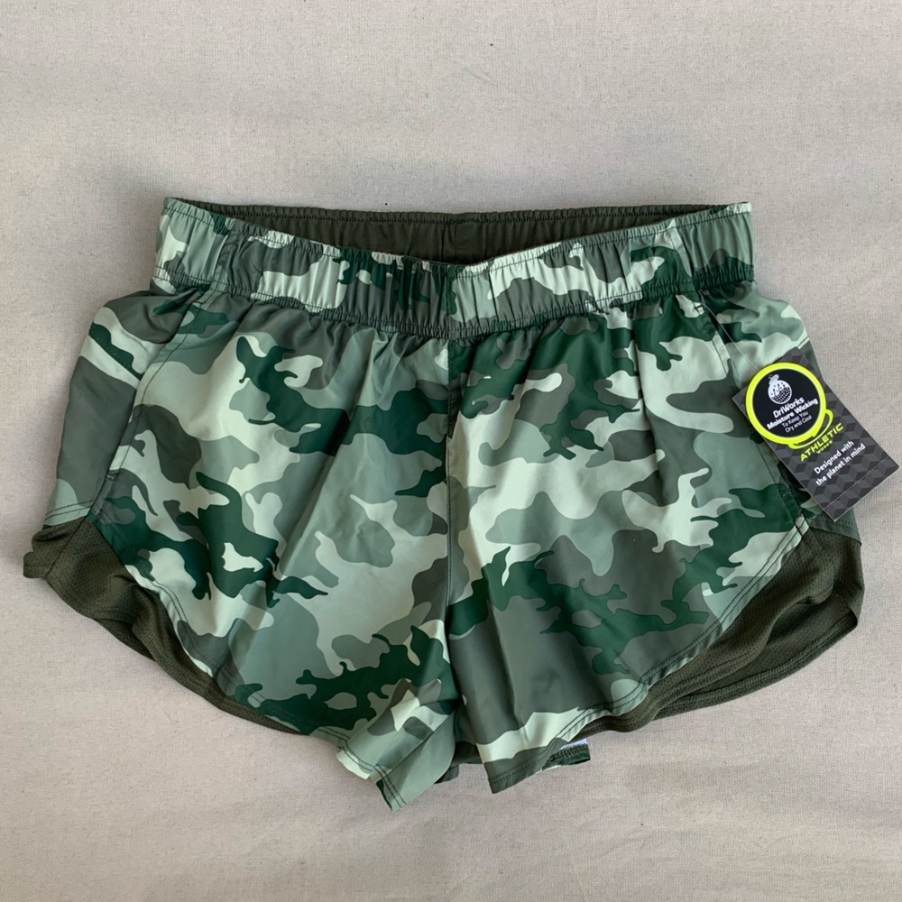 Women’s running shorts - nwt - green camouflage print -multiple sizes available